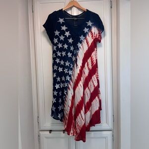 NWT Patriotic Star Stripe Red White Blue Lightweight Cover Up Dress Free Size
